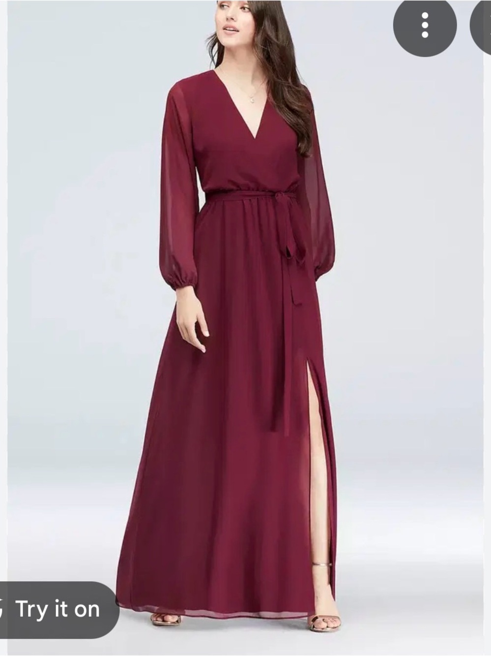 Celebrate DB studio Elegant V-Neck Burgundy Maxi Dress with Tie Waist Chiffon